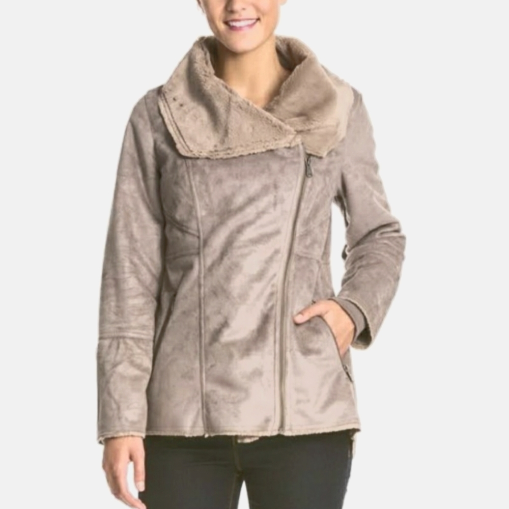 prAna Lilith Earth Gray Suede/Fur Coat Jacket Small